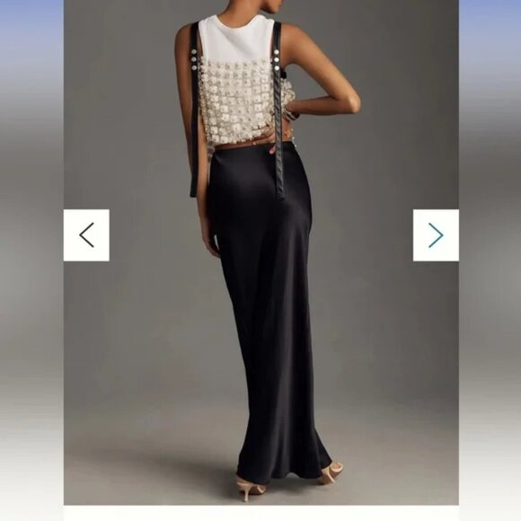 Anthropologie Black Maxi Tilda Slip Satin Skirt Size XS. - Picture 2 of 7